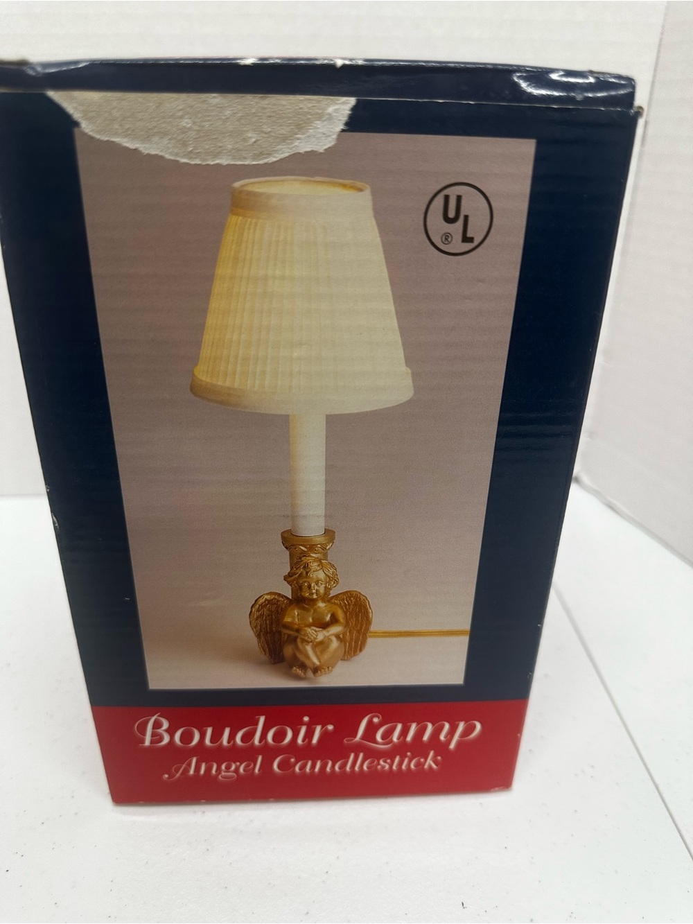 Vintage Cherub Boudoir Accent Lamp Gold Angel Candlestick 11” w/ Box Works